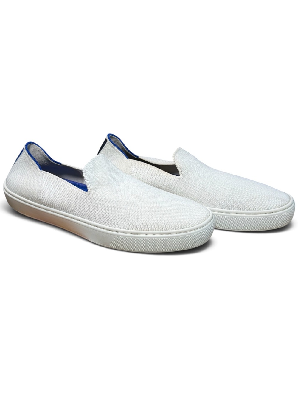 Rothy’s The Original Bright White Slip On Knit Sneaker Blue Stripe Washable